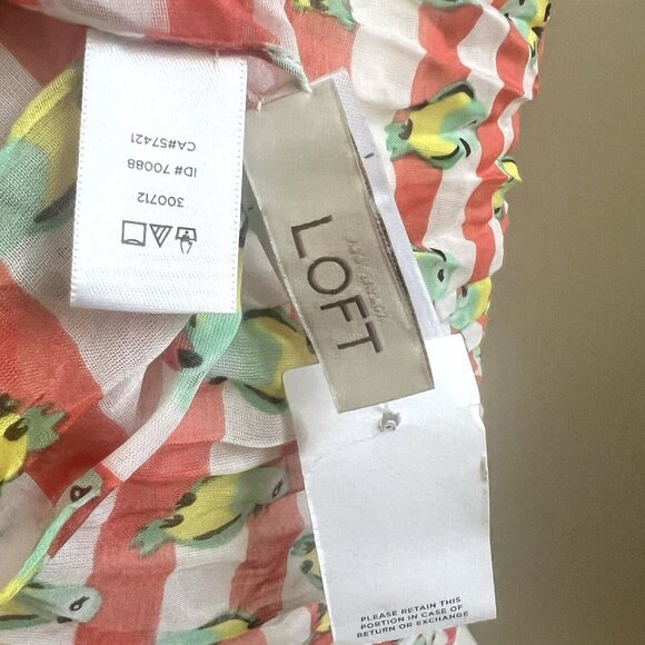 Loft Parakeet Bird Scarf Wrap Coral Stripe 40x70 New NWT - Picture 6 of 6